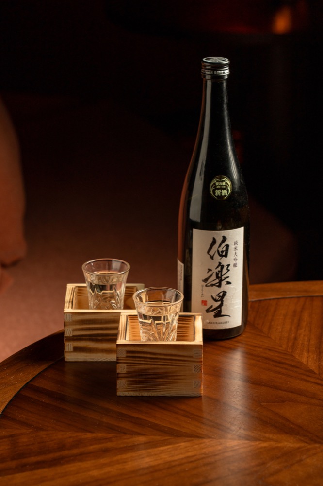 Sake served in glasses at BABOU